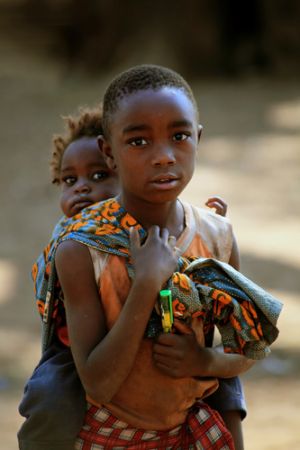 Brother and his little sister at Mukuni Village 